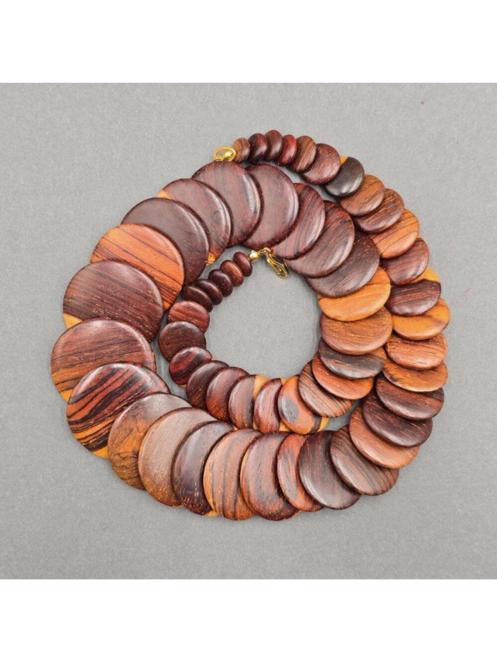 Vintage Rosewood Bead Disc Necklace Graduated Wood Statement 18" - Picture 3 of 12